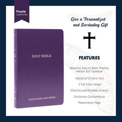 Personalized KJV Bible King James Version Custom Holy Bible with Up to 2 Rows of Text Faux Leather Thomas Nelson Christian Gifts | Purple - image3